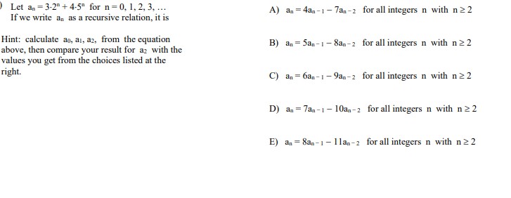 Let an = 3.2" + 4-5" for n = 0, 1, 2, 3. ... A)