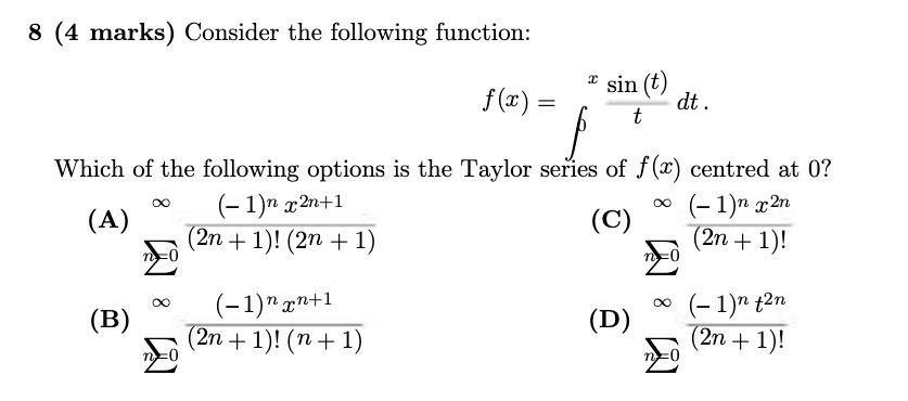 8 (4 marks) Consider the following function: f (2