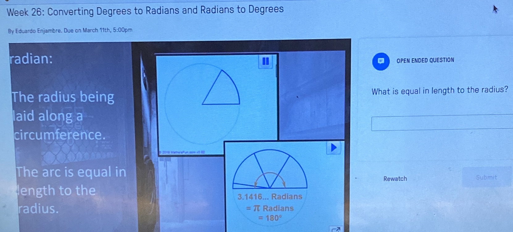 What is equal in length to the radius? Week 26:
