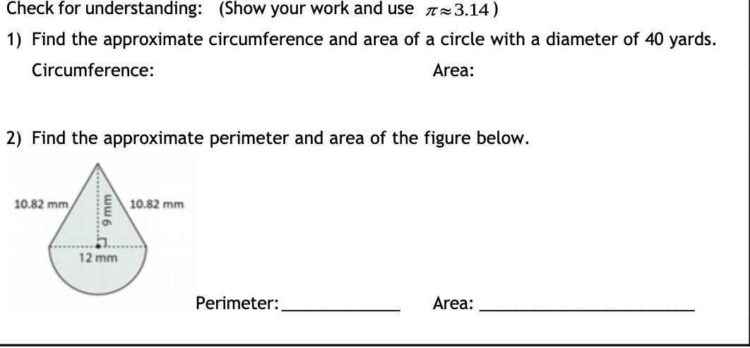 Check for understanding: {Show your work and use