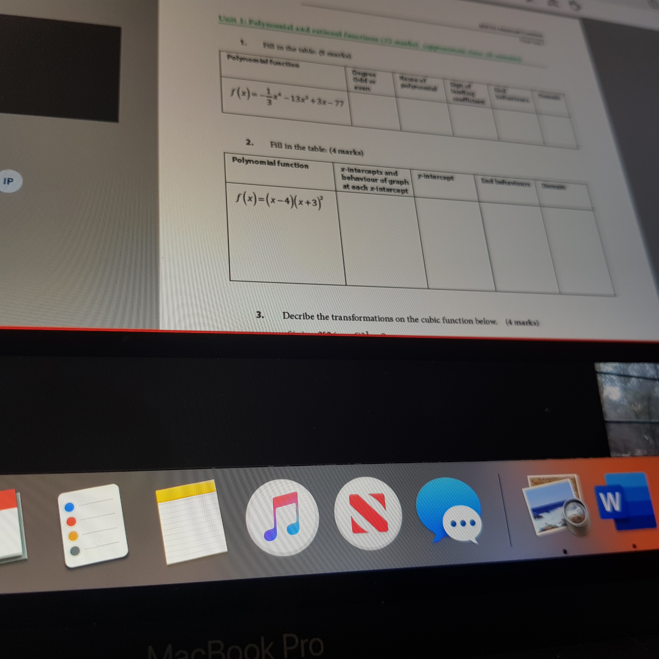 Polynomial fonction avant 1(*)--4x-13x"+3x-71 2.