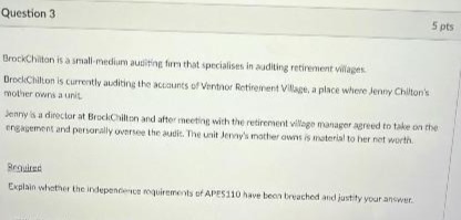 Question 3 5 pts BrockChaton is a small-medium