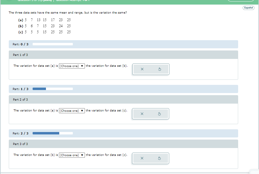 Espanol The three data sets have the same mean