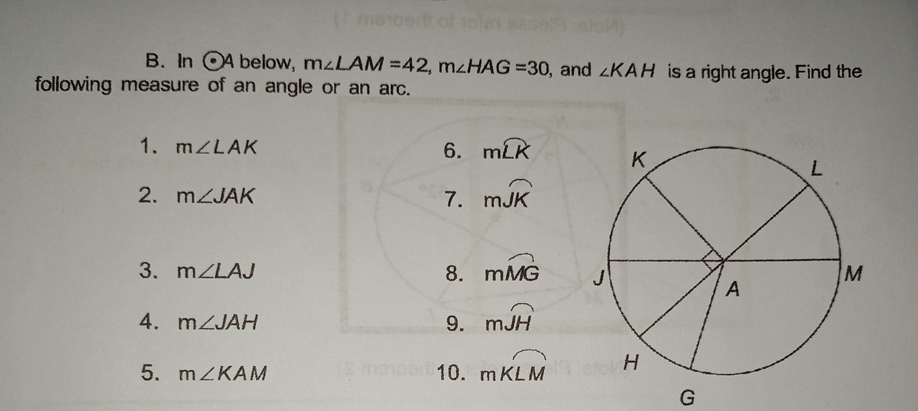 B. In OA below, maLAM =42, mcHAG =30, and 4KAH is