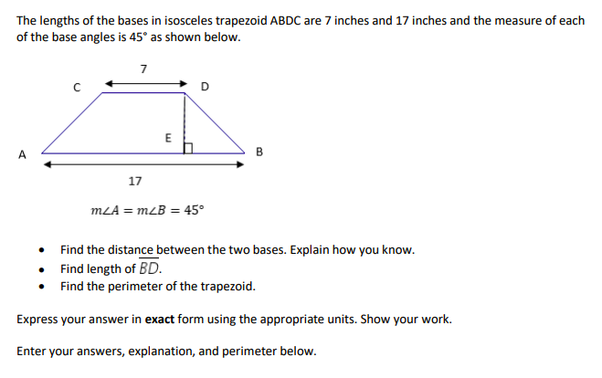 The lengths of the bases in isosceles trapezoid