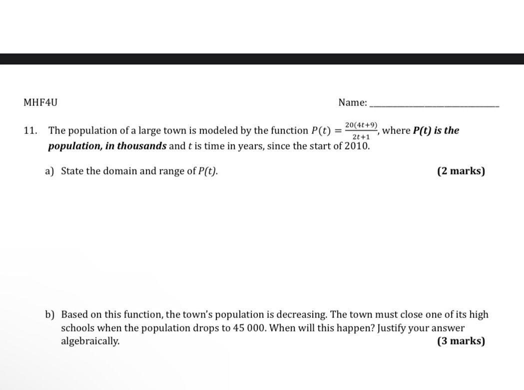 MHF4U Name: 11. The population of a large town is