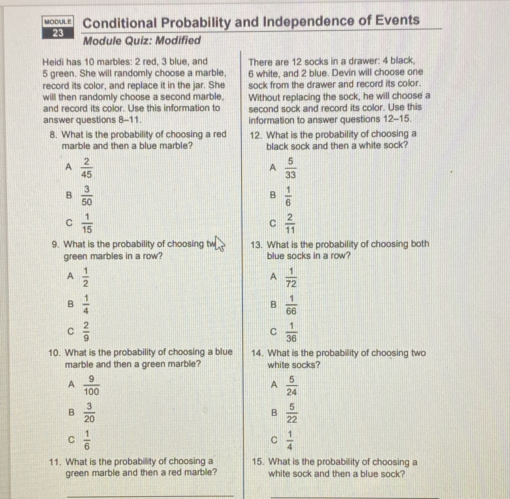 MODULE Conditional Probability and Independence