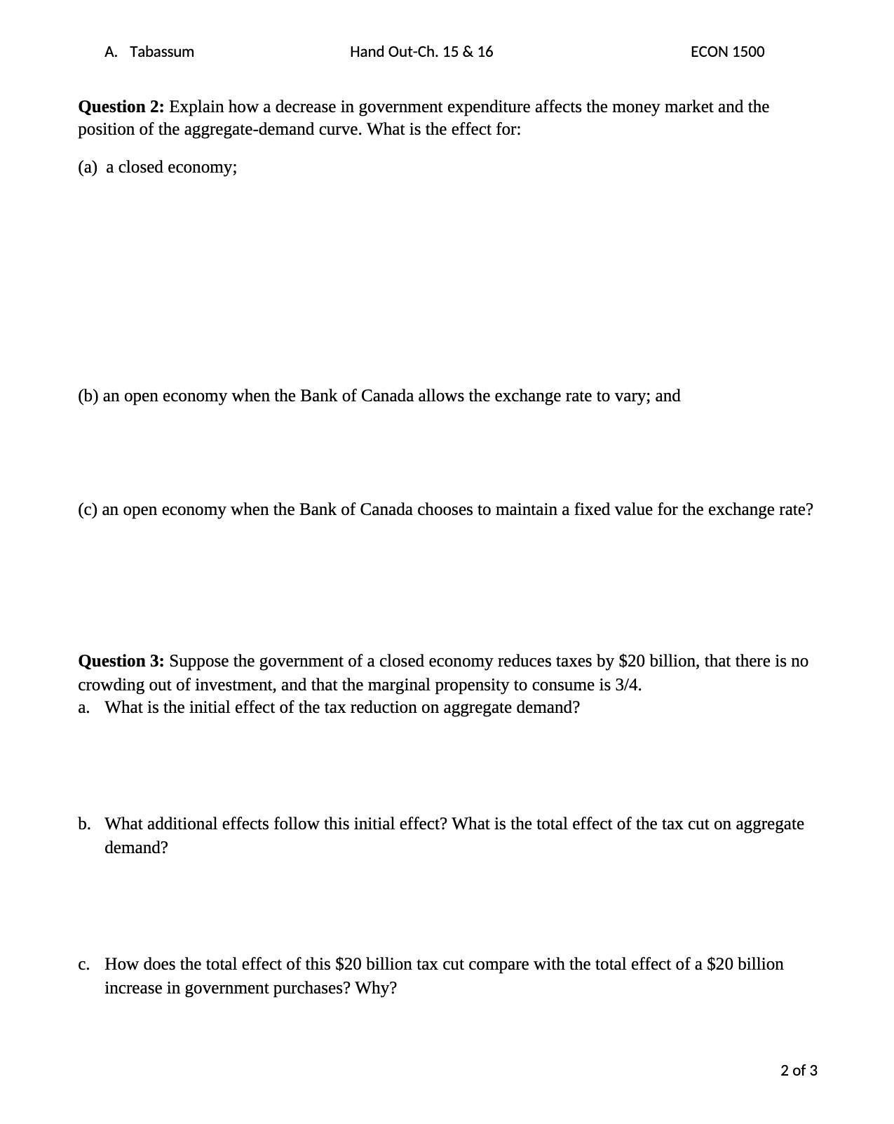 A. Tabassum Hand Out-Ch. 15 & 16 ECON 1500