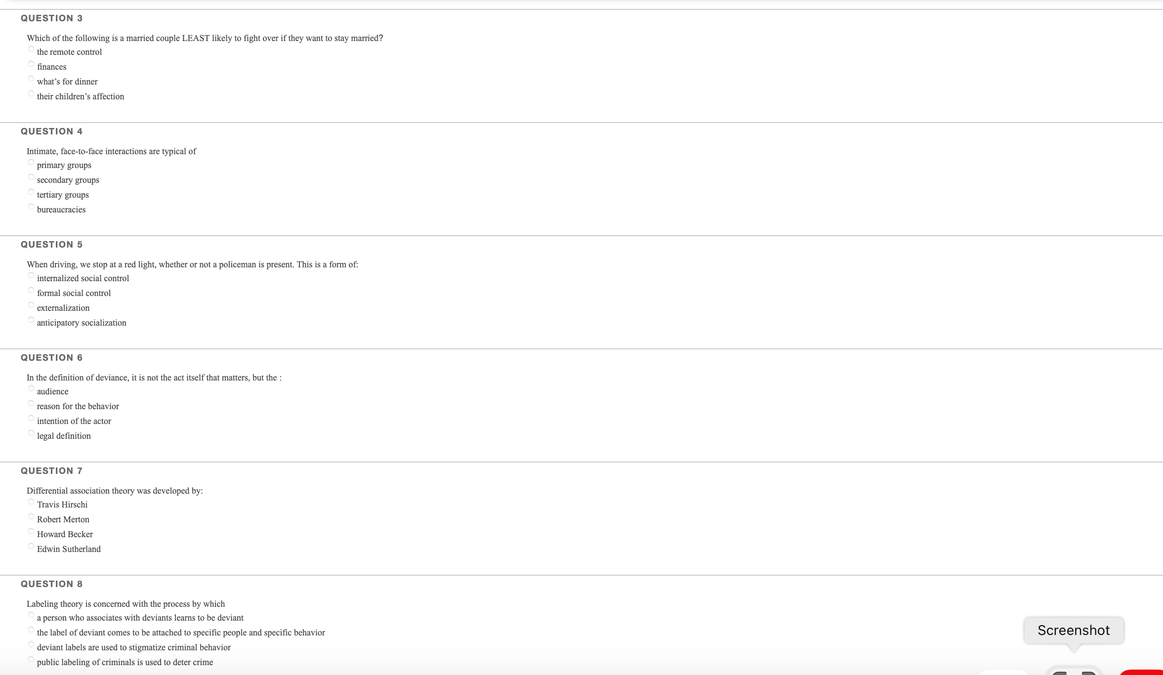 QUESTION 3 Which of the following is a married