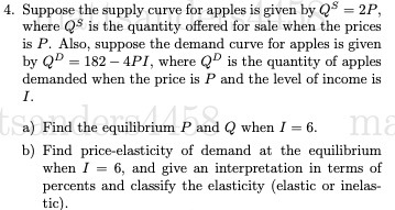 4. Suppose the supply curve for apples is given