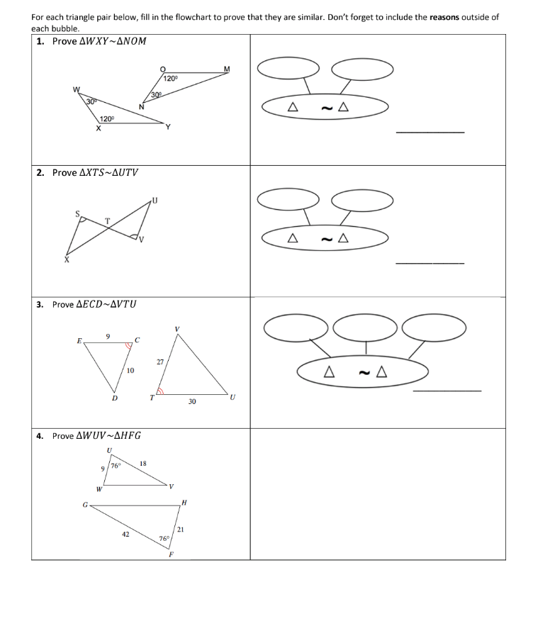 For each triangle pair below, fill in the