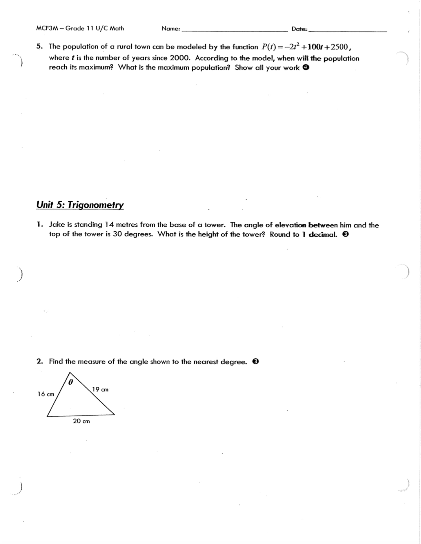 MCF3M - Grade 11 U/C Math Name: Date: 5. The