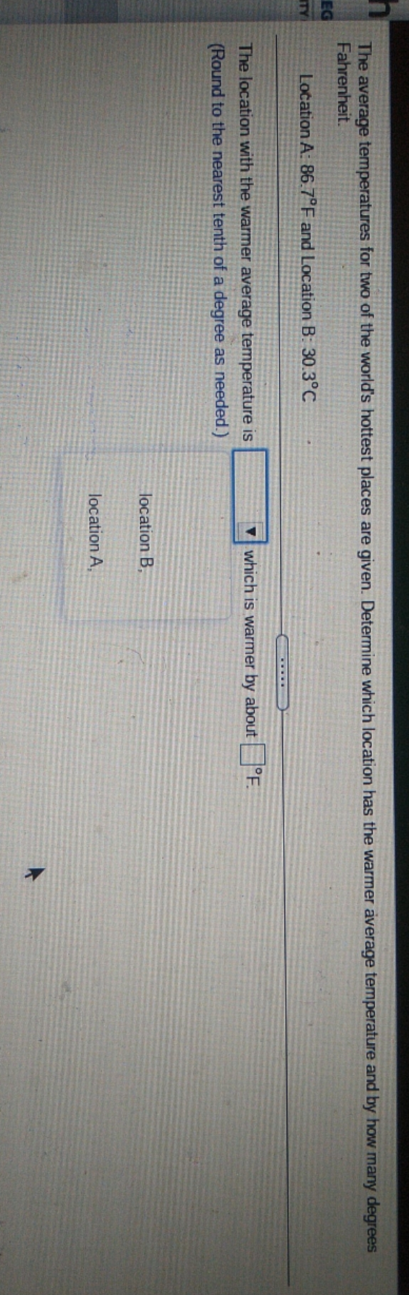 Assistance please The average temperatures for
