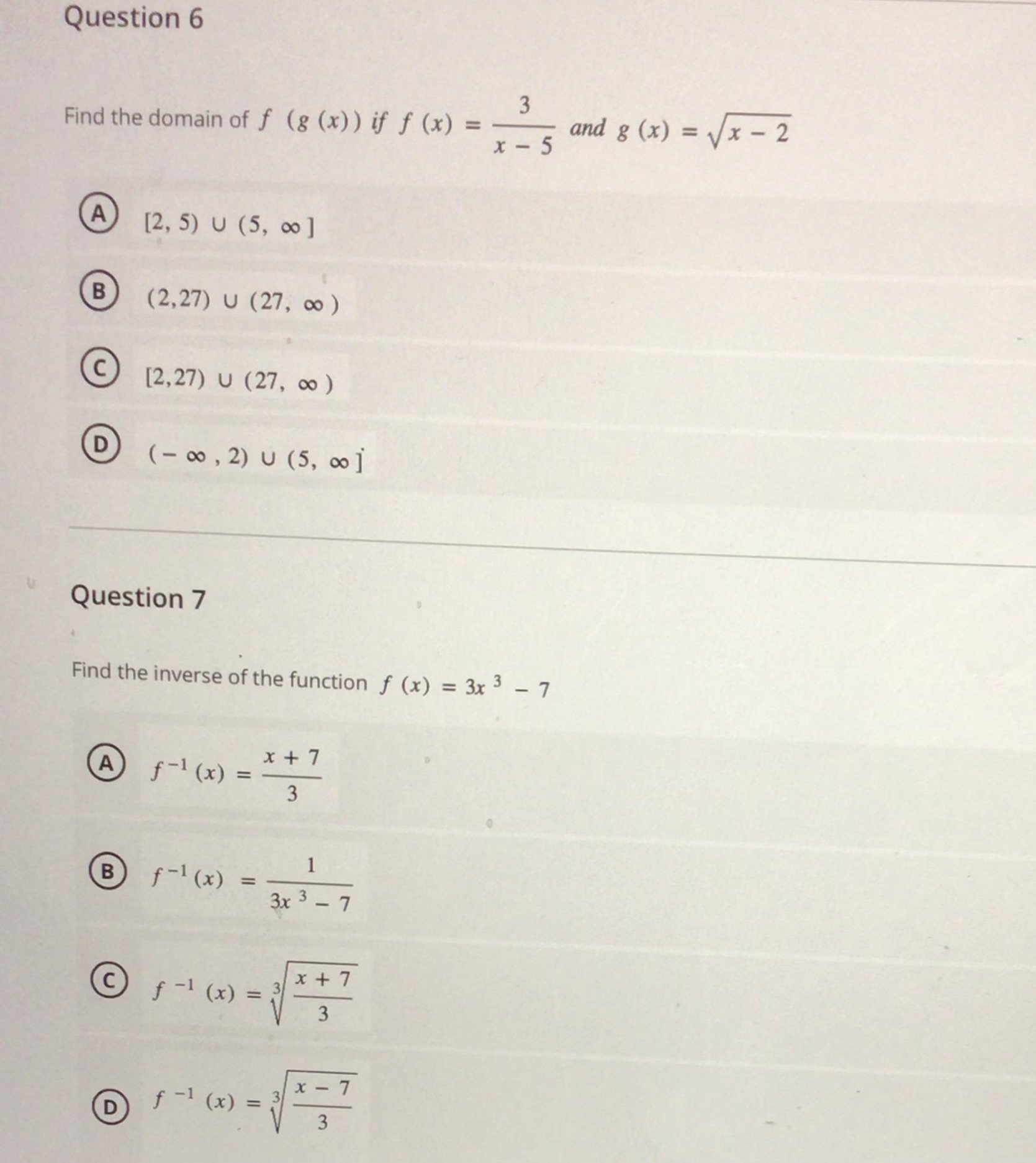 How to find the domain function? Question 6 3