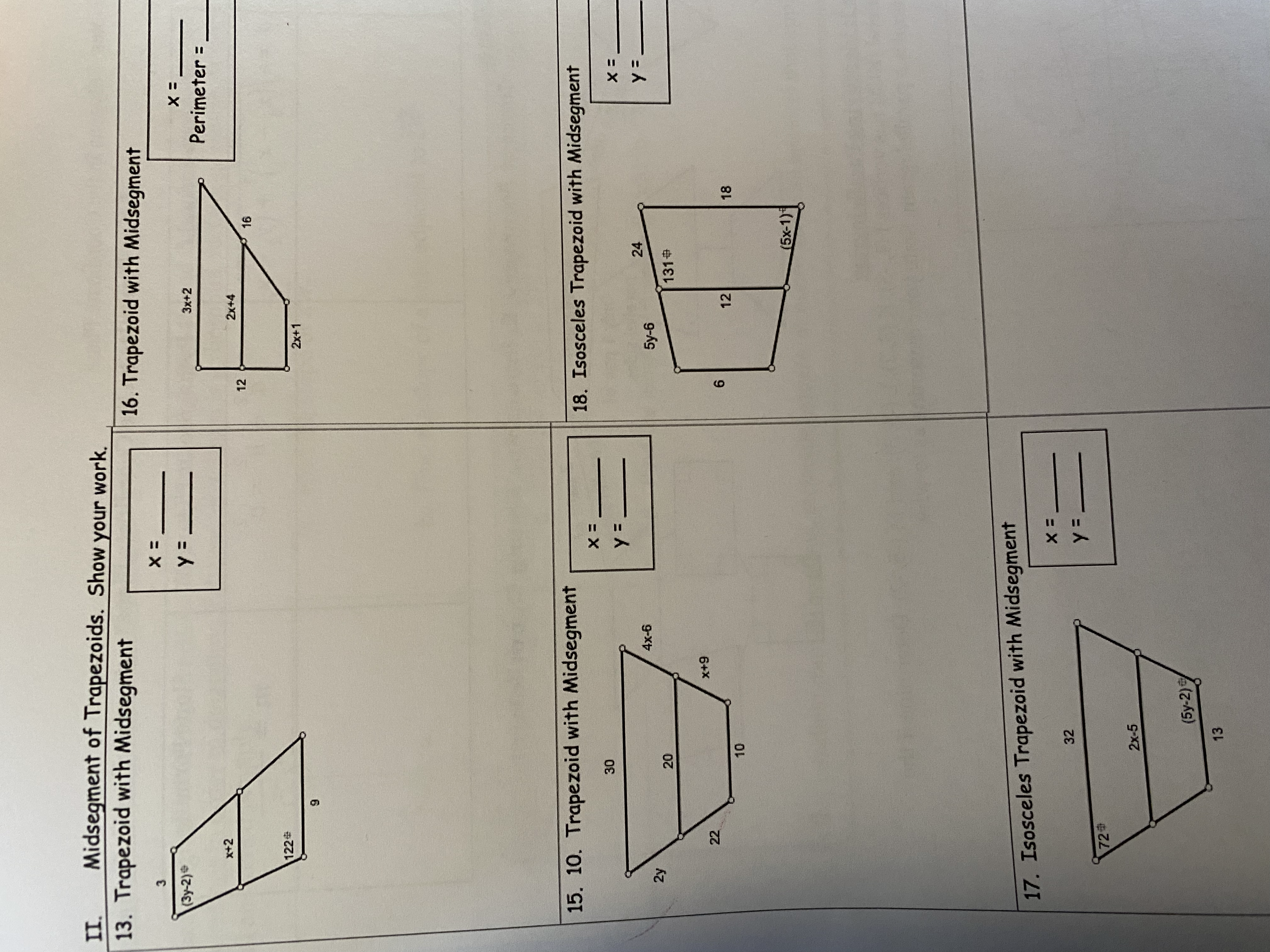Midsegment of Trapezoids. Show your work 13.