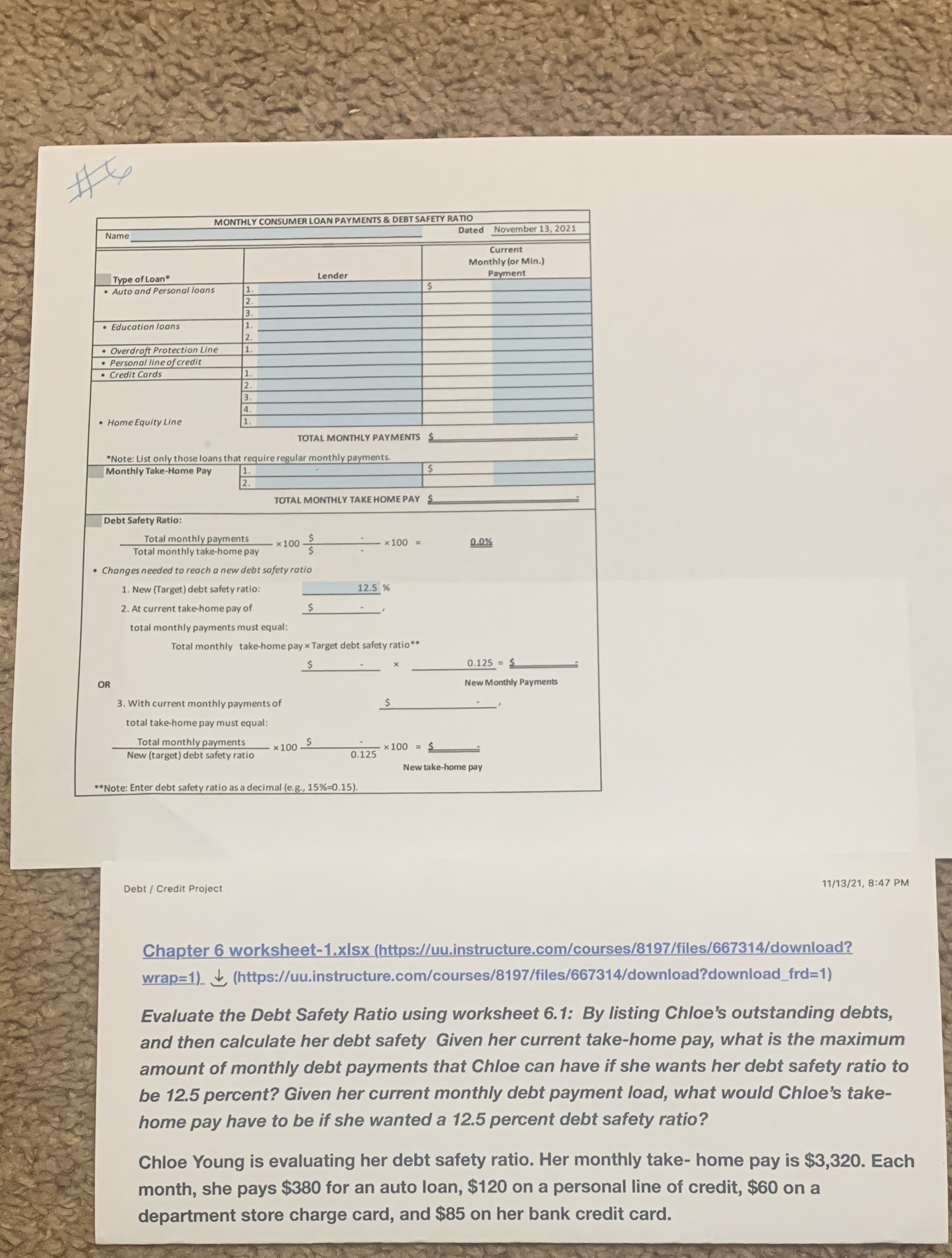 Please complete below worksheet on top is the