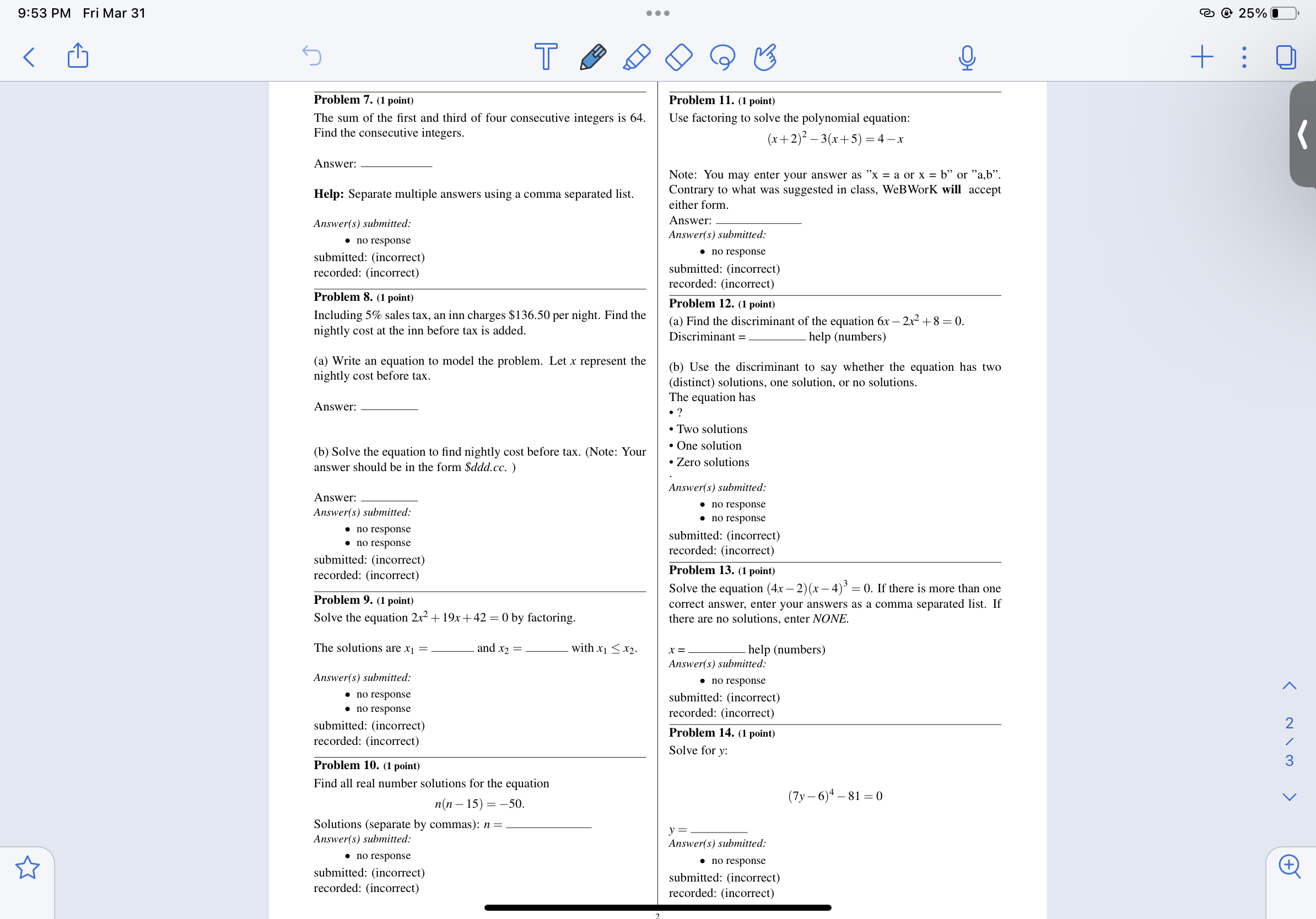 9:53 PM Fri Mar 31 . . 25% < T O + : 0 Problem 7.