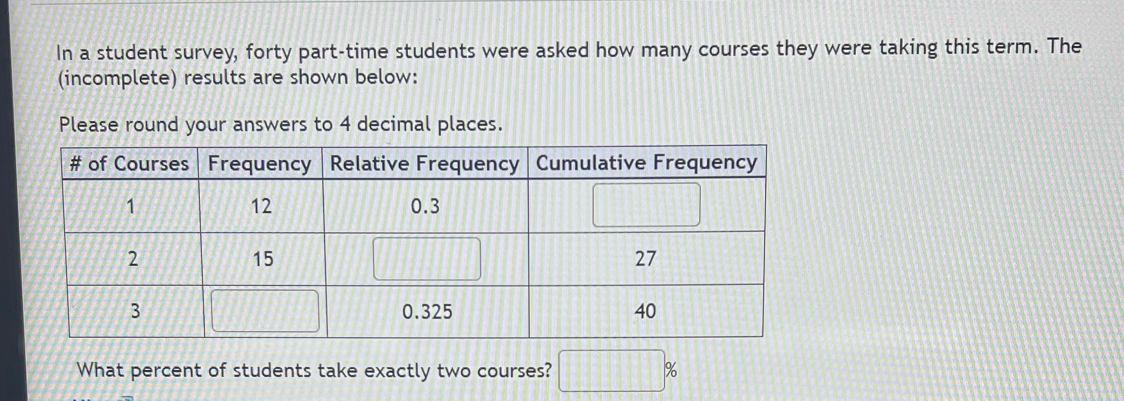 What is the solution ? In a student survey, forty