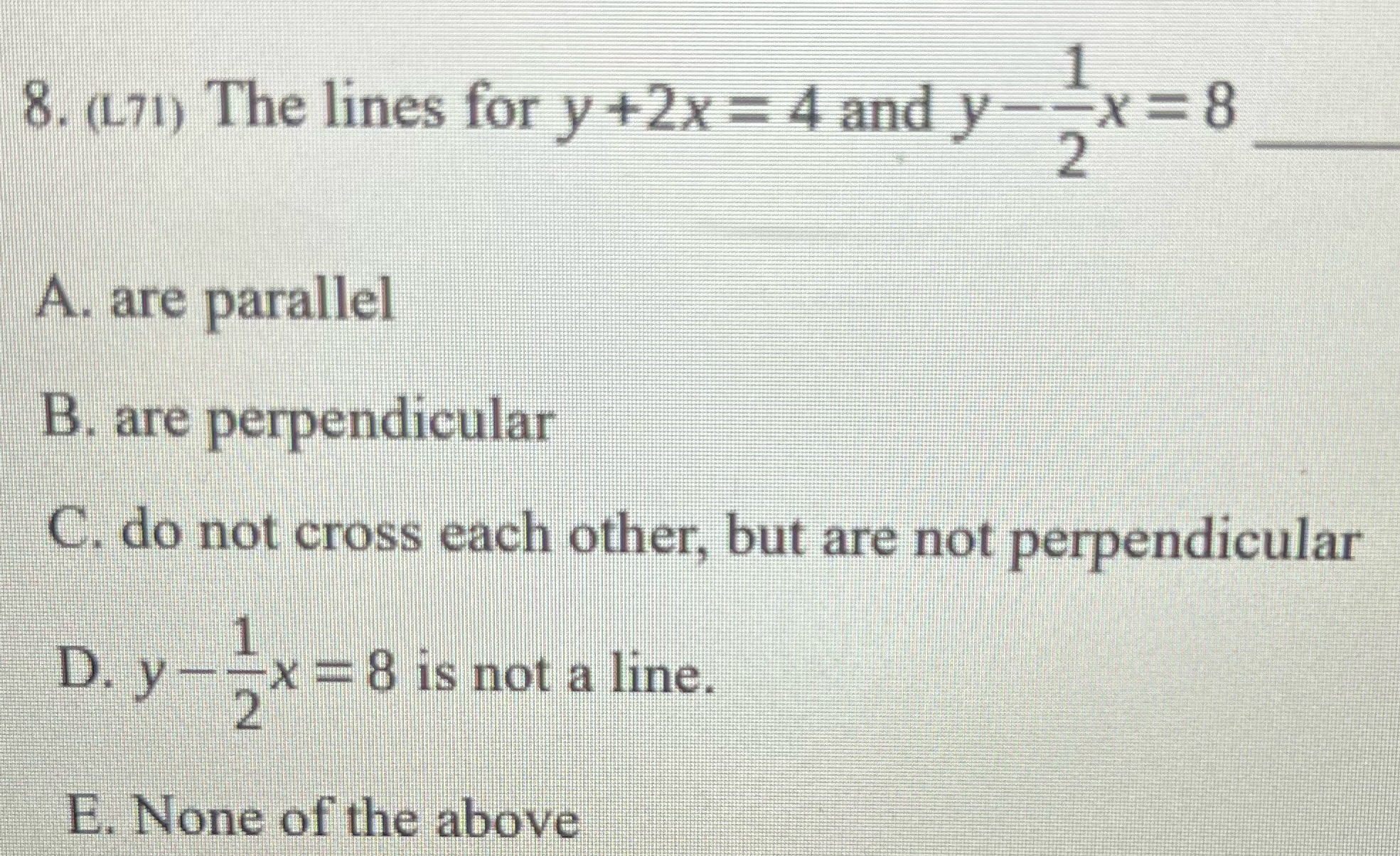 1 8. (171) The lines for y +2x = 4 and y -=x = 8