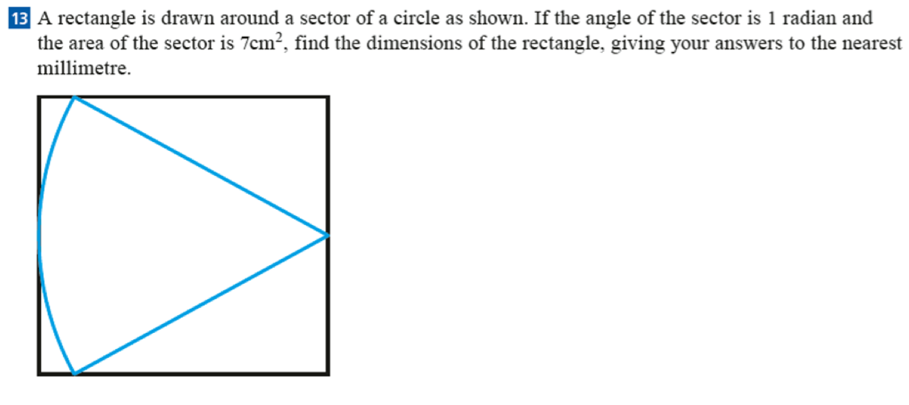 A rectangle is drawn around a sector of a circle