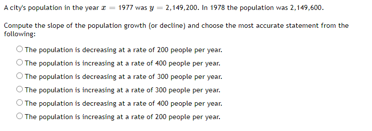 Acity's population in the year a: = 19?? 1was y =