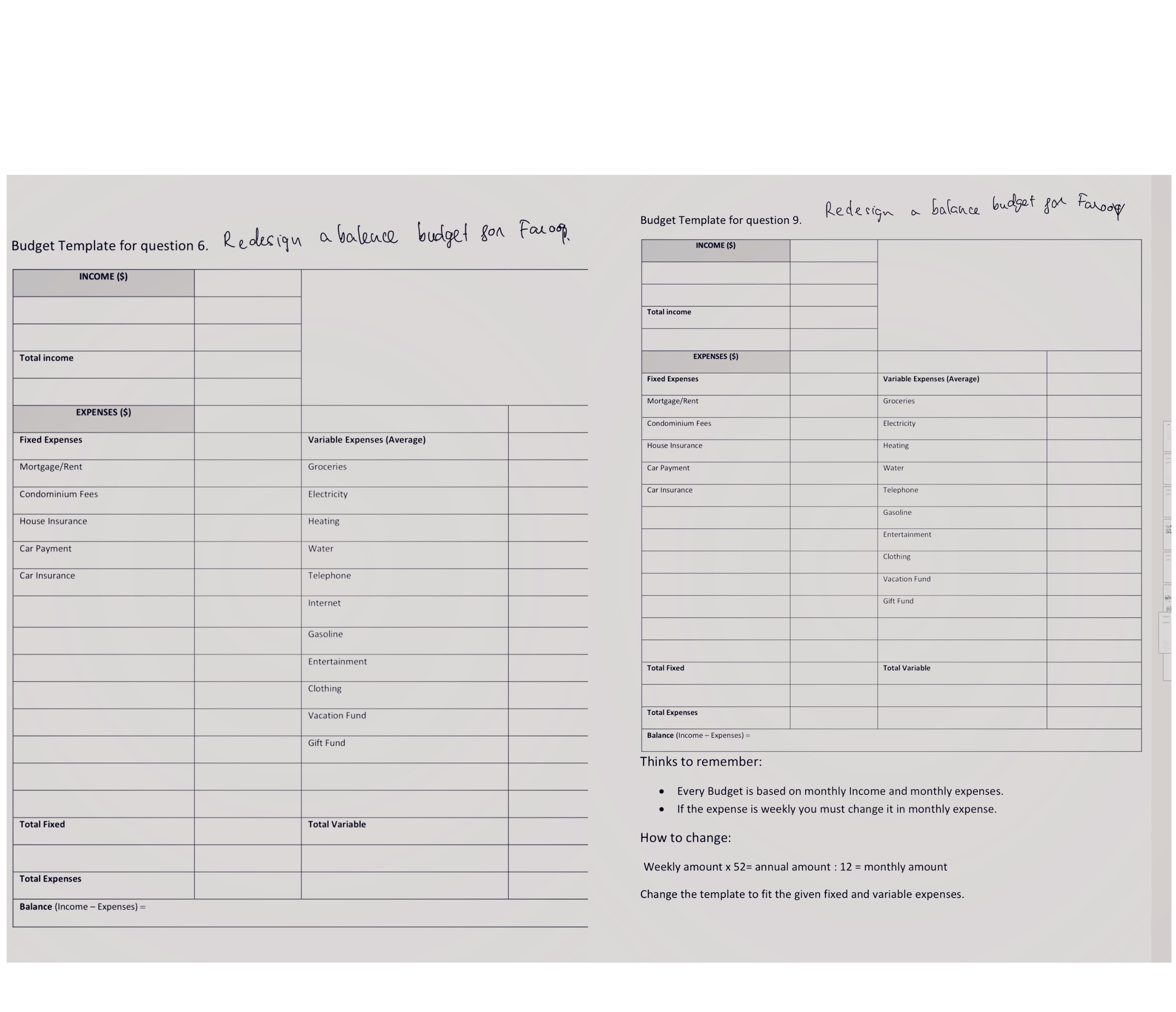 Pls help me Budget Template for question 9.