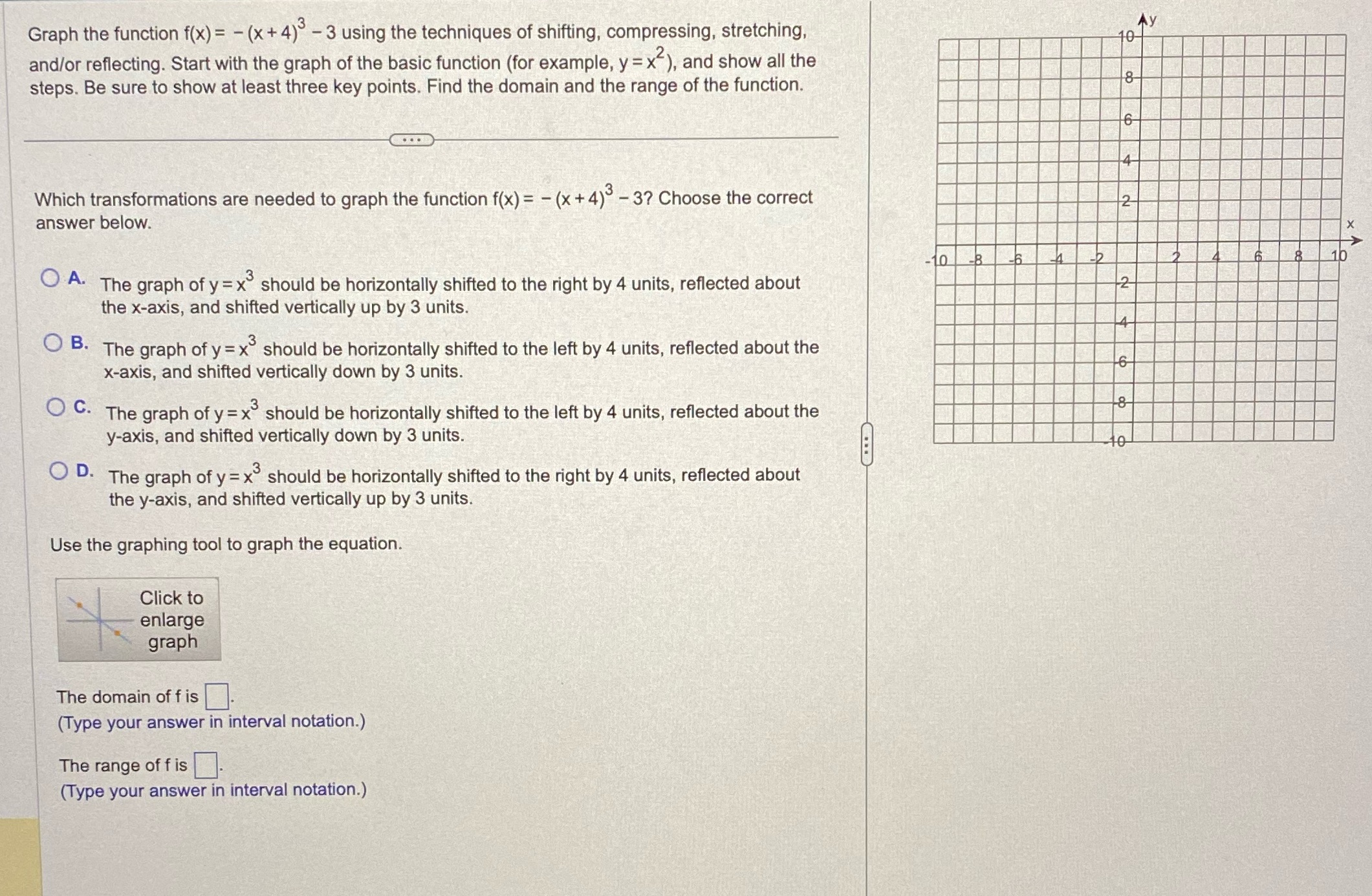 Graph the function f(x) = - (x + 4)" - 3 using
