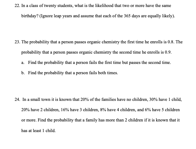 Please answer 22 through 24 22. In a class of