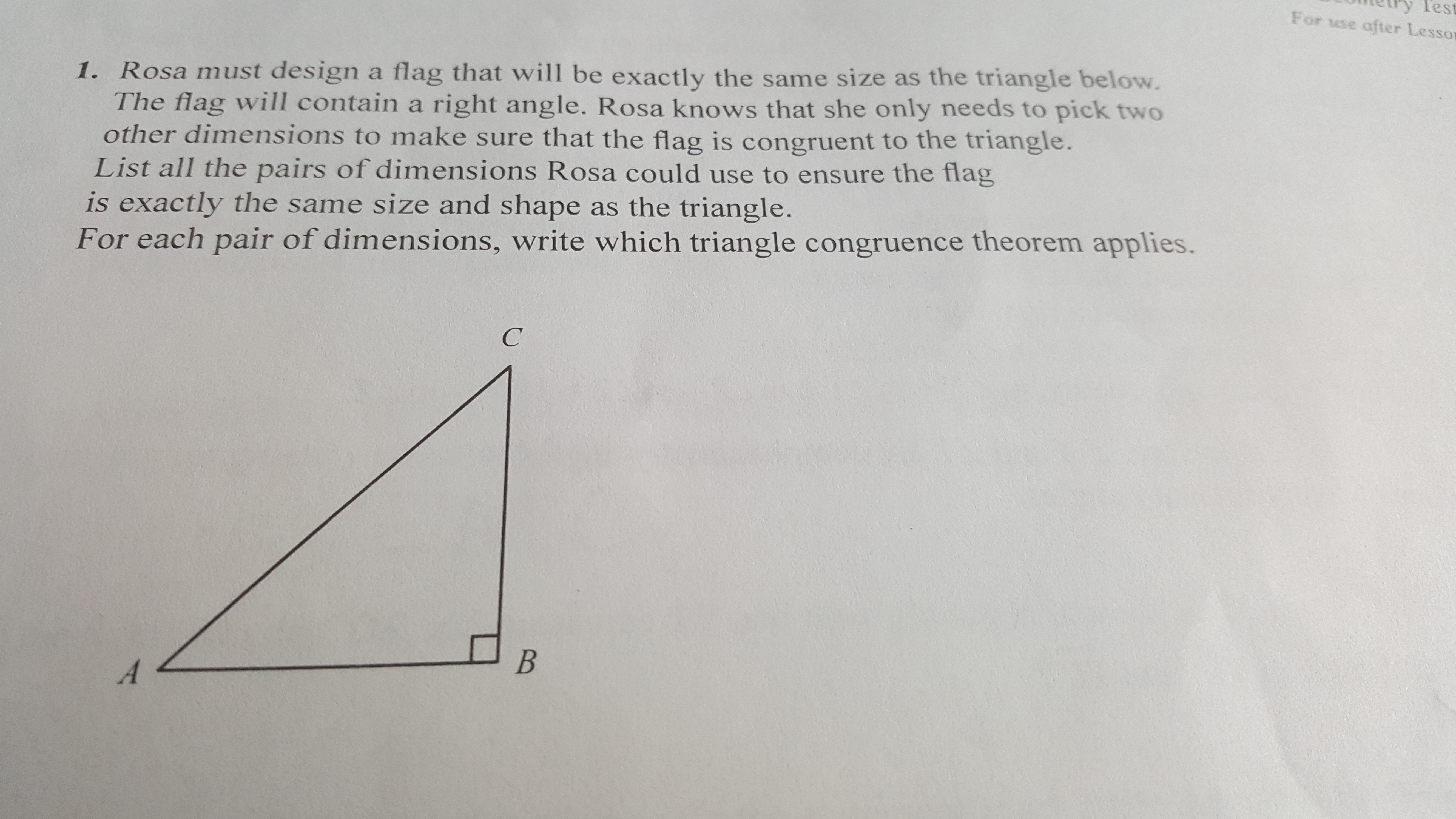 les For use after Lesson 1. Rosa must design a