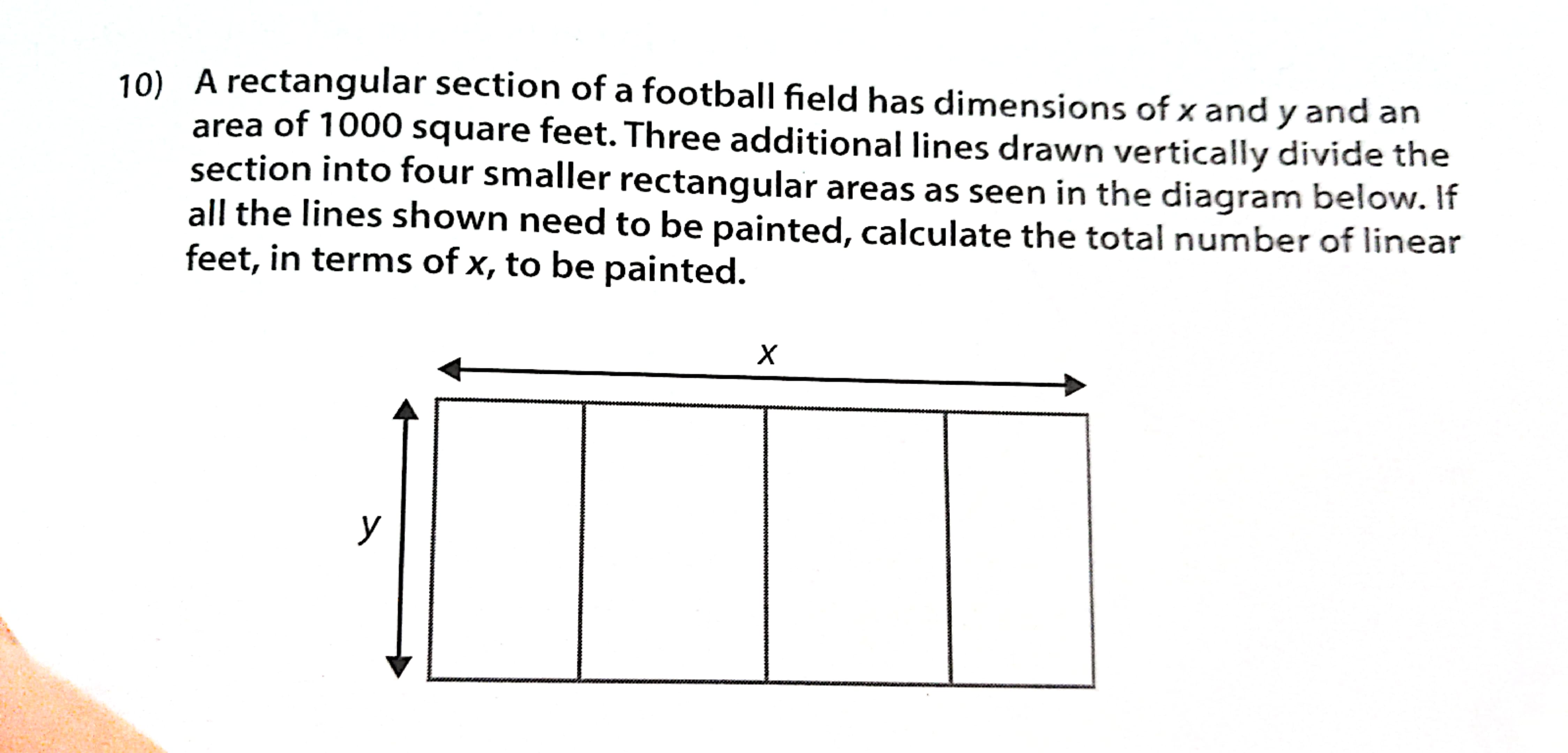 10) A rectangular section of a football field has