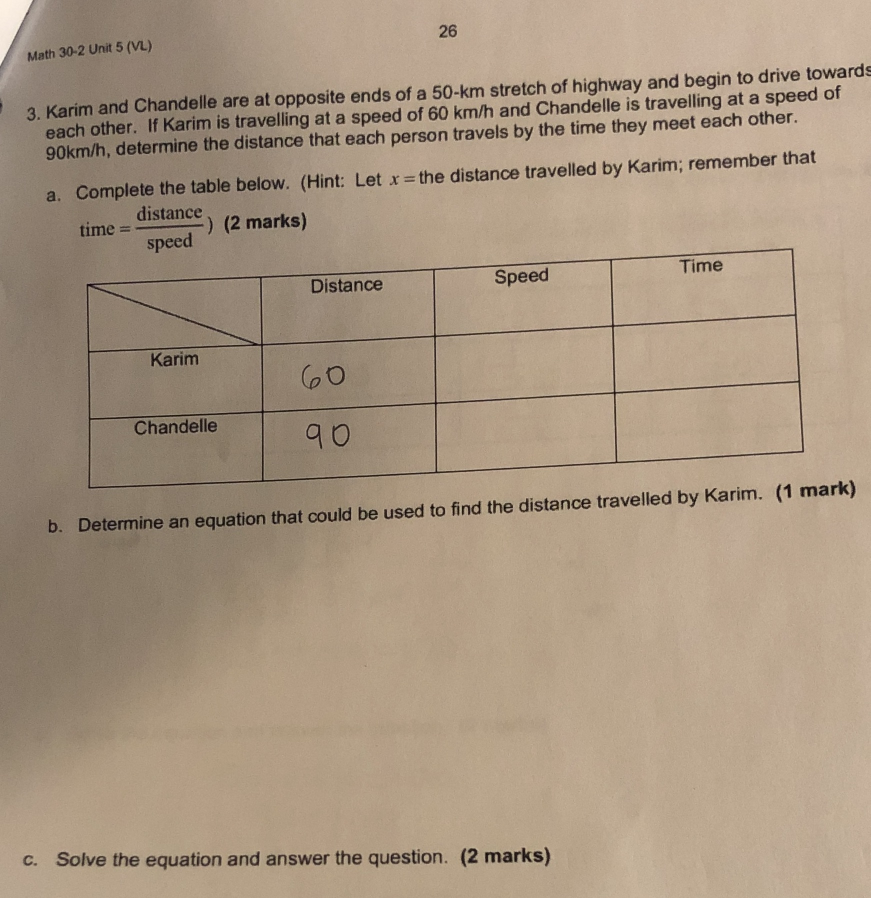Math 30-2 Unit 5 (VL) 26 3. Karim and Chandelle