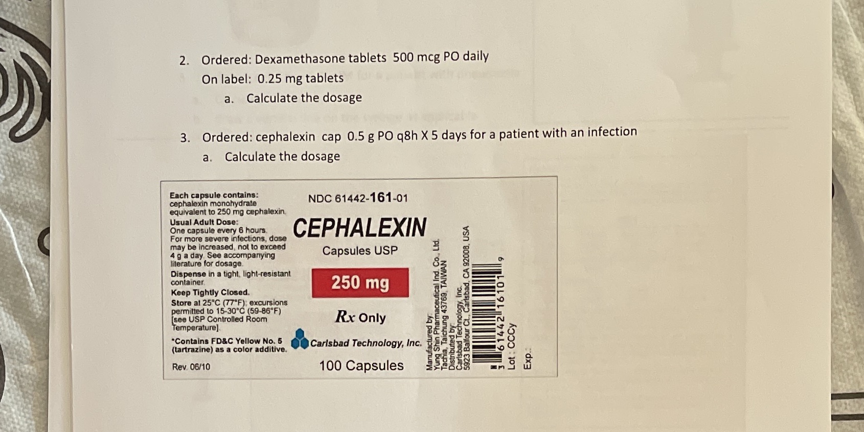 Dimensional Analysis 2. Ordered: Dexamethasone