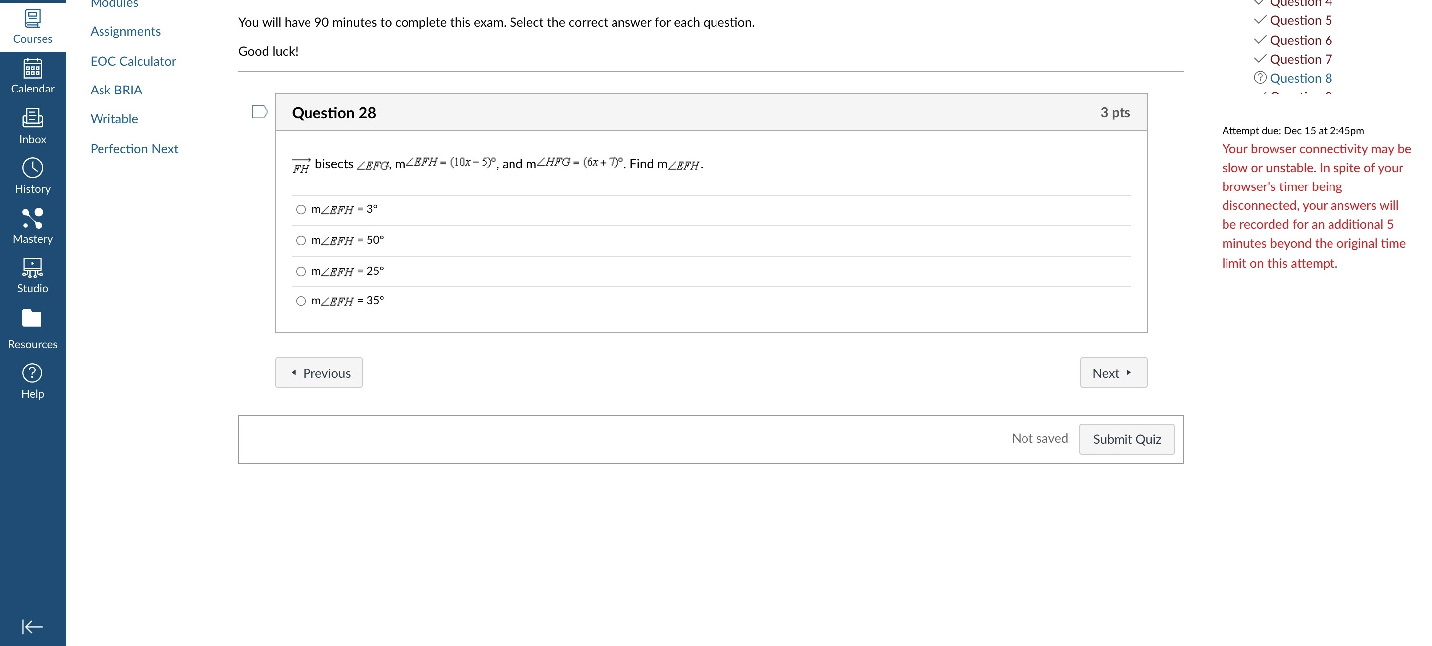 Modules 9 You will have 90 minutes to complete