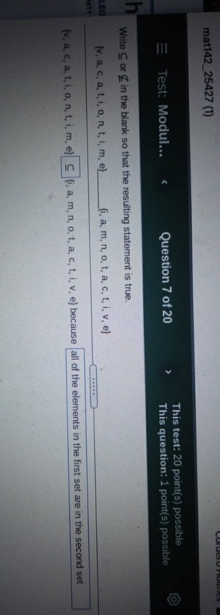 Help please mat142_25427 (1) Test: Modul...