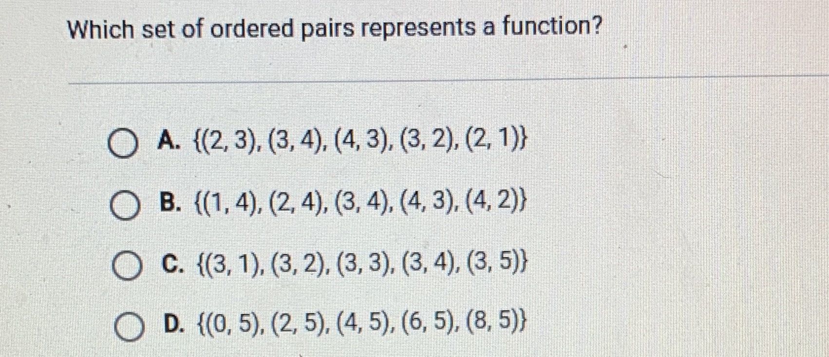 Which set of ordered pairs represents a function?