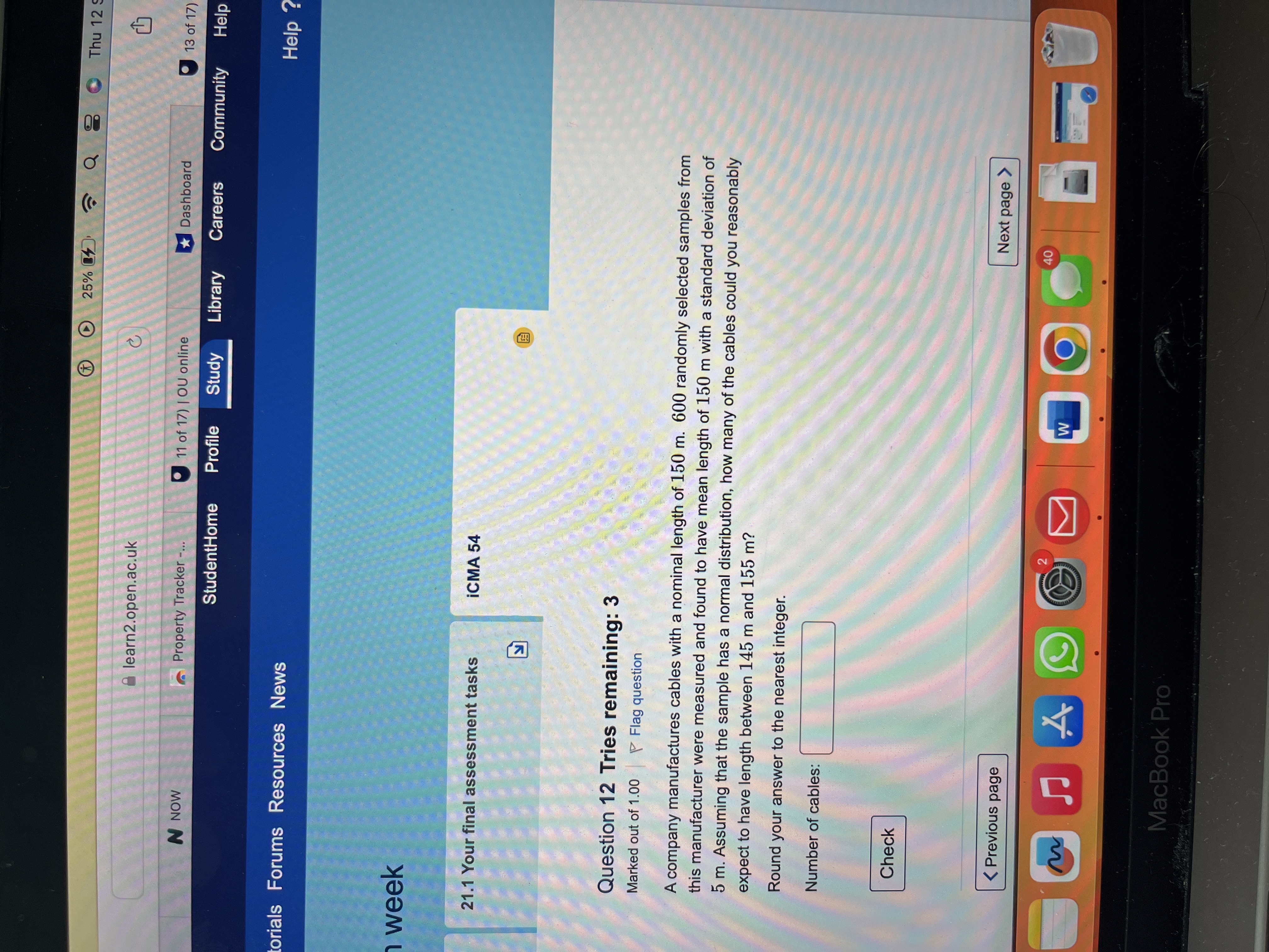 25% Q 8 0 Thu 12 learn2.open.ac.uk C N NOW