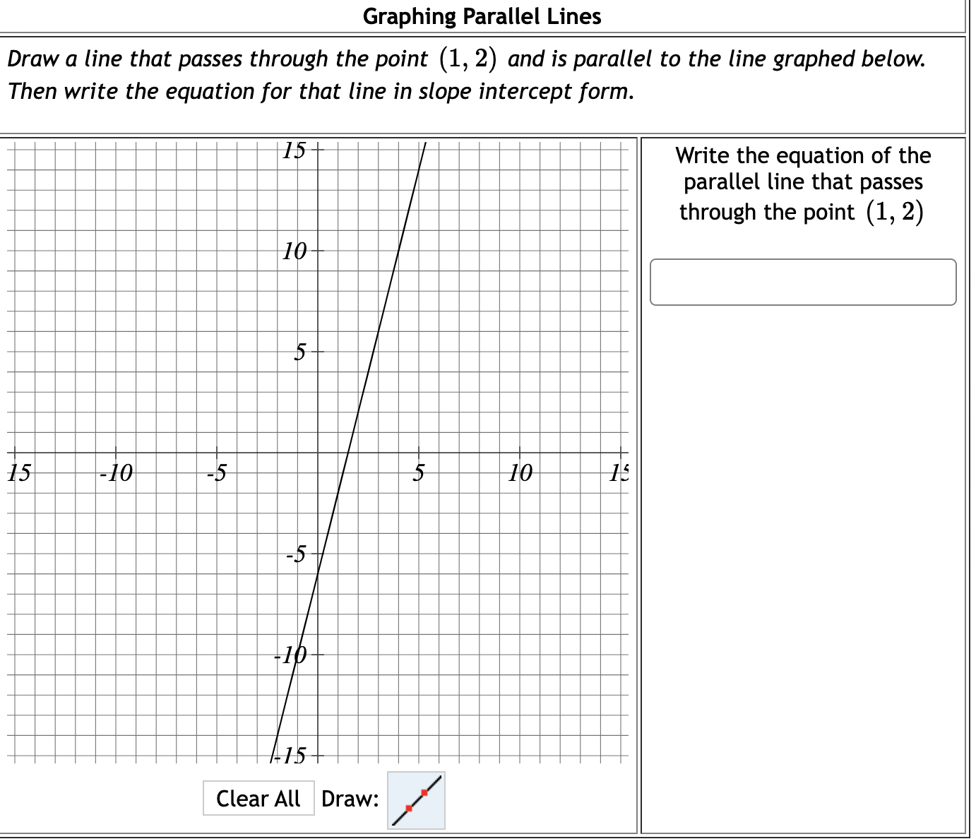 Draw a line that passes through the point ( 1 , 2