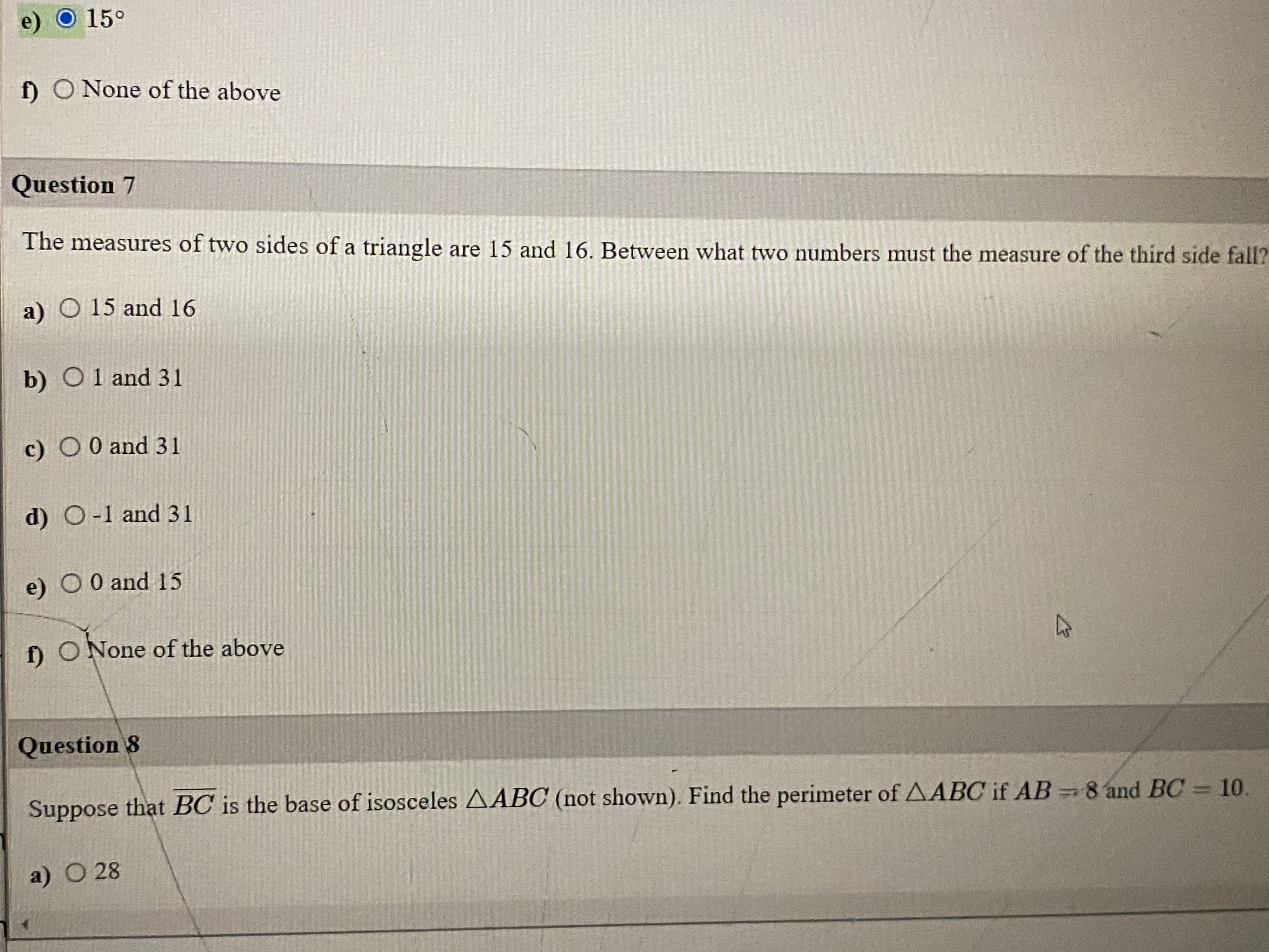 e) O 150 f) O None of the above Question 7 The