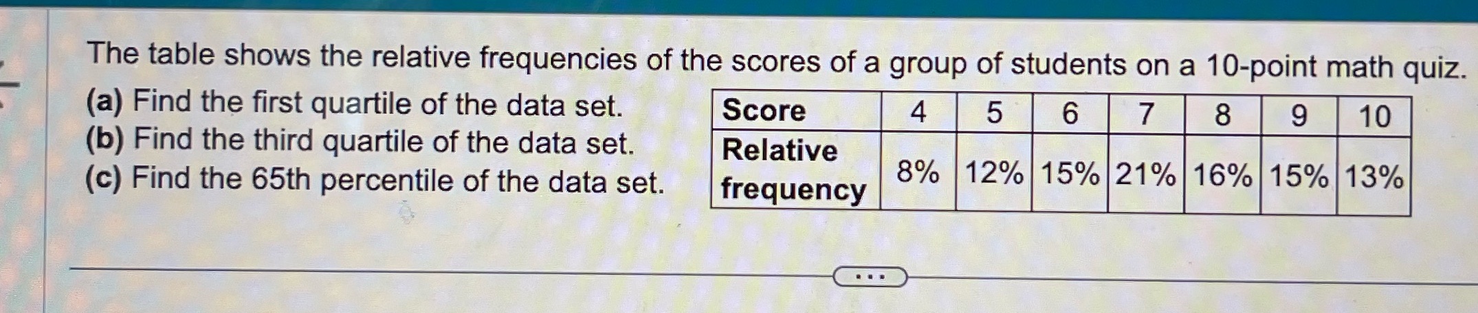 Please find all three parts! The table shows the
