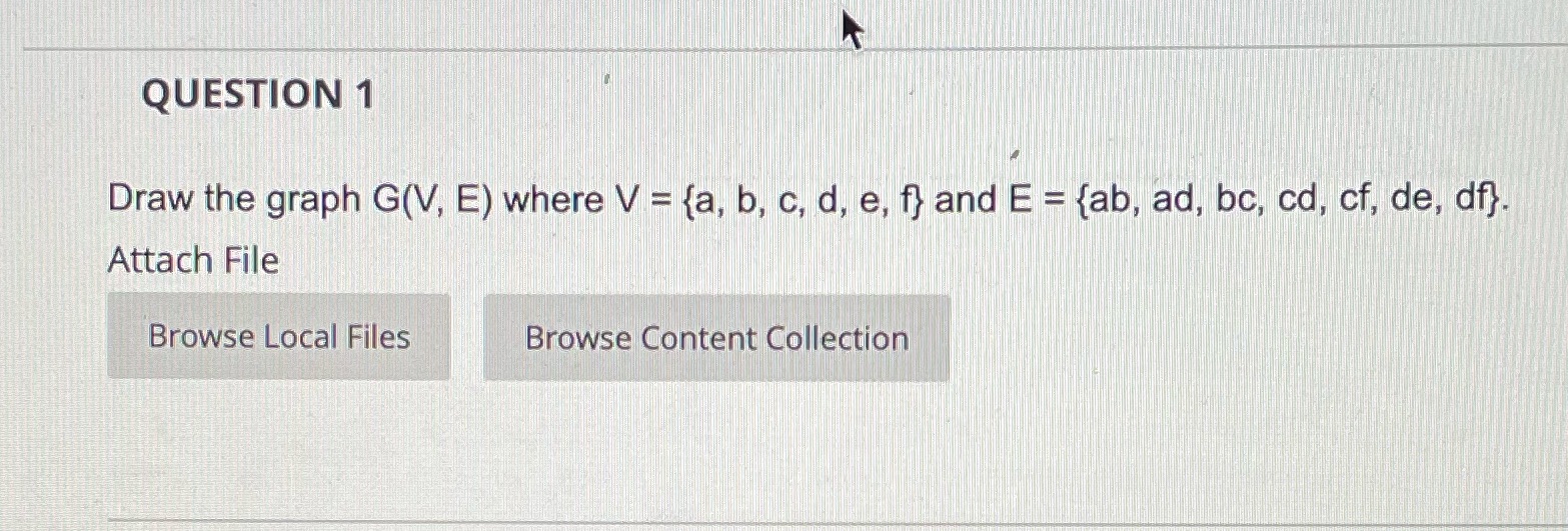 QUESTION 1 Draw the graph G(V, E) where V = {a,