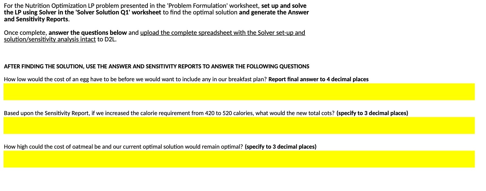 For the Nutrition Optimization LP problem