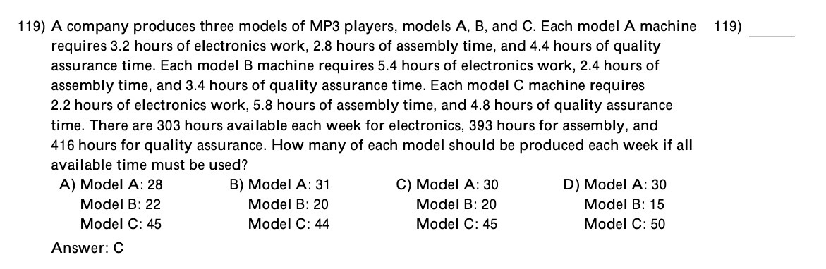 119) A company produces three models of MP3