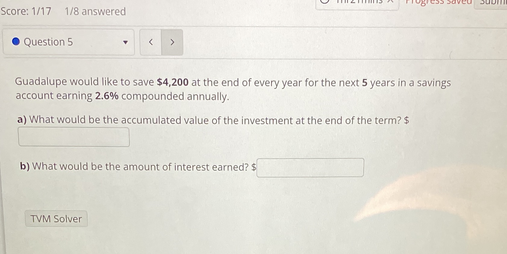 Business math Progress saved Supi Score: 1/17 1/8
