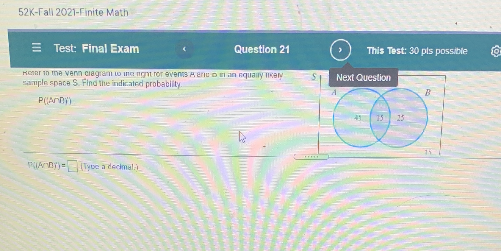 52K-Fall 2021-Finite Math Test: Final Exam