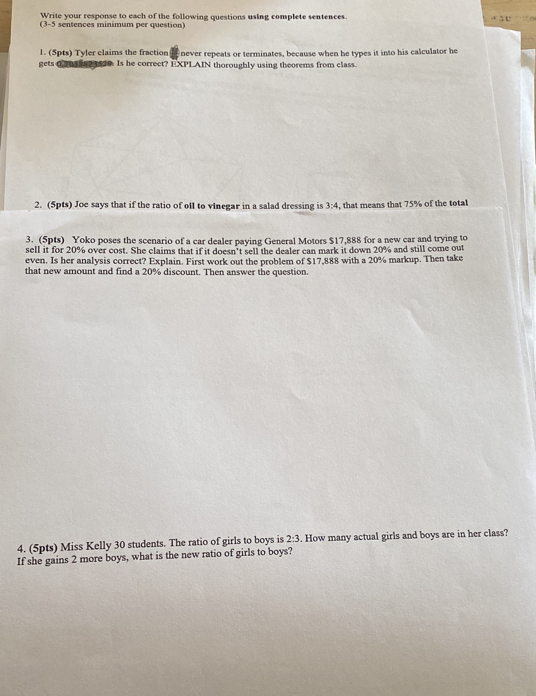 Write your response to each of the following