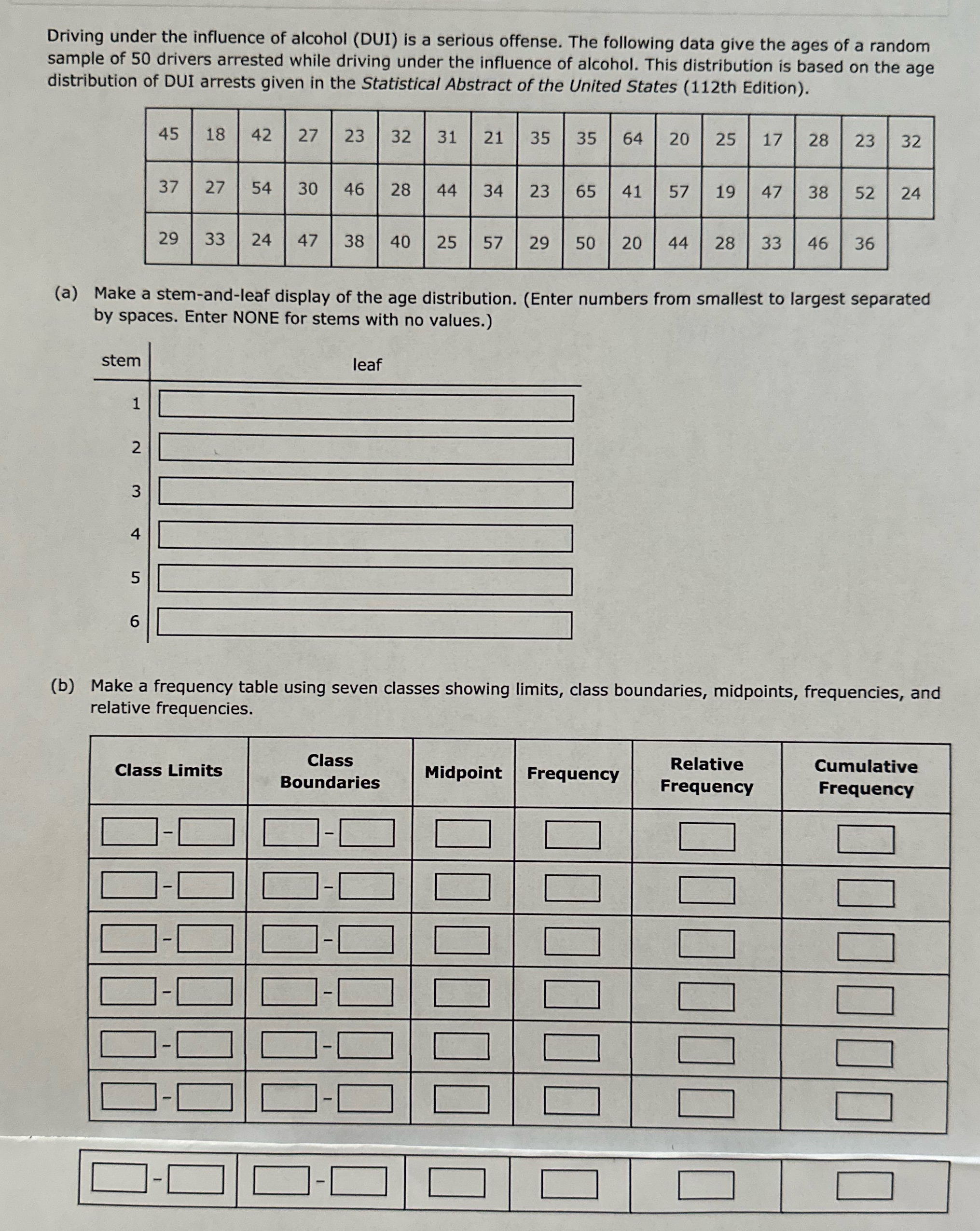 Statistics Driving under the influence of alcohol