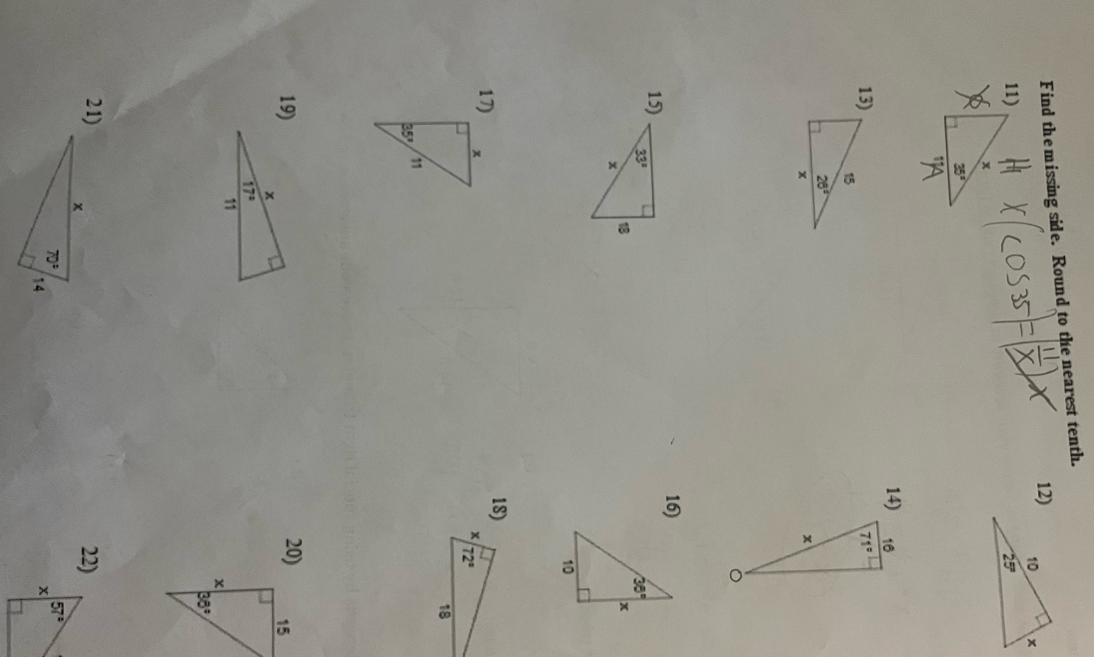 Find the missing side. Round to the nearest