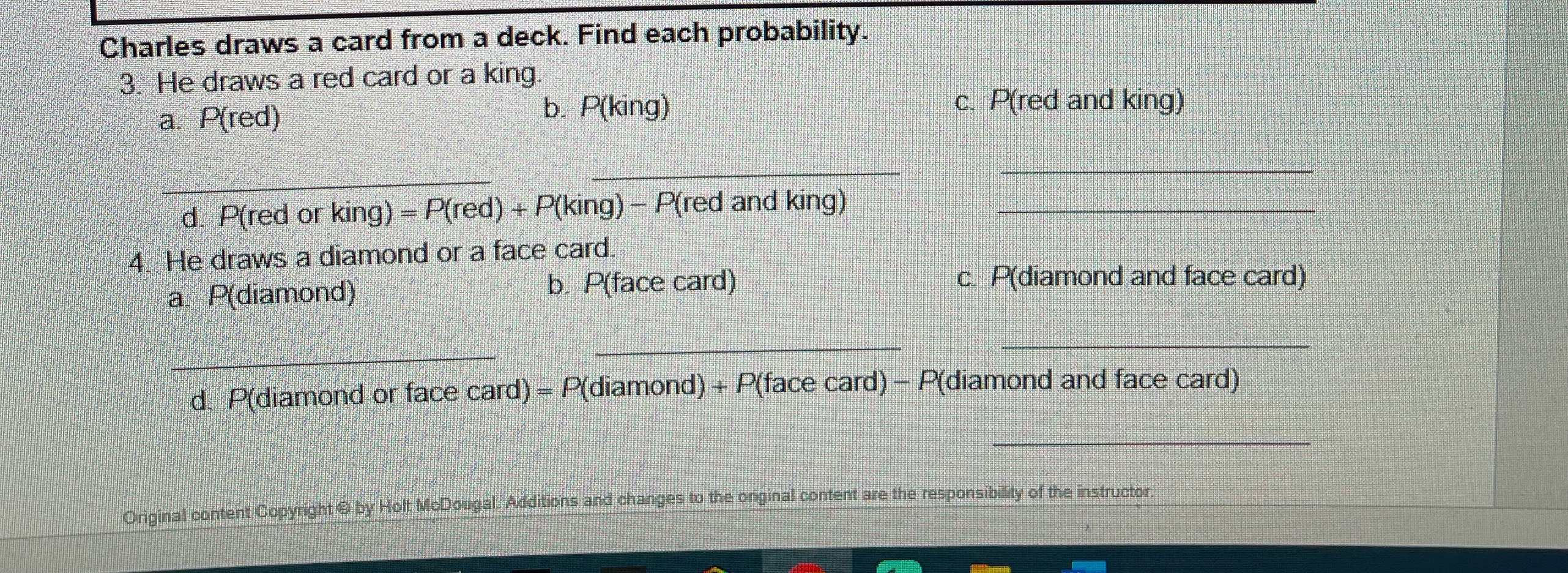 Help pls Charles draws a card from a deck. Find