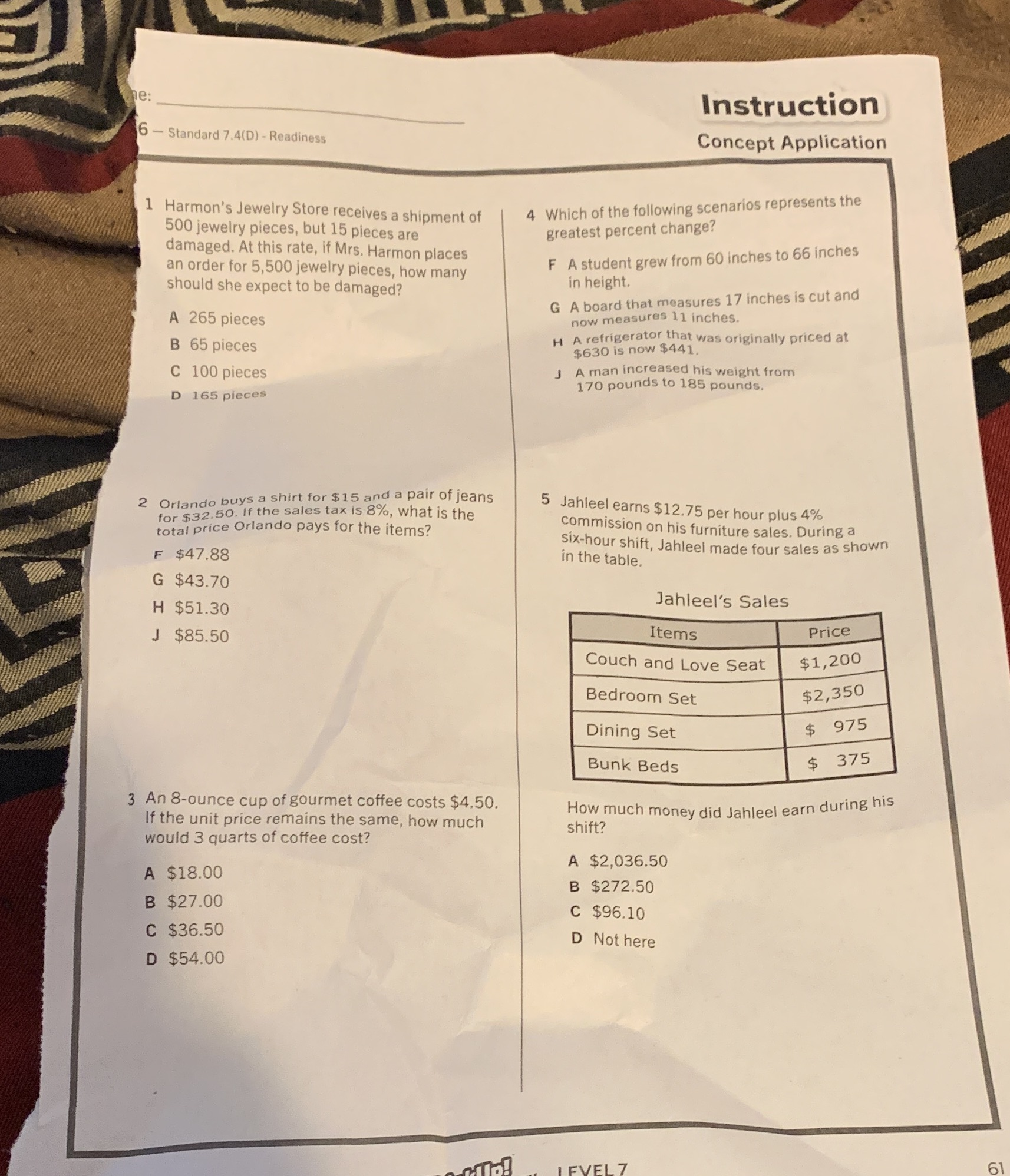 e: Instruction 6 - Standard 7.4(D) - Readiness