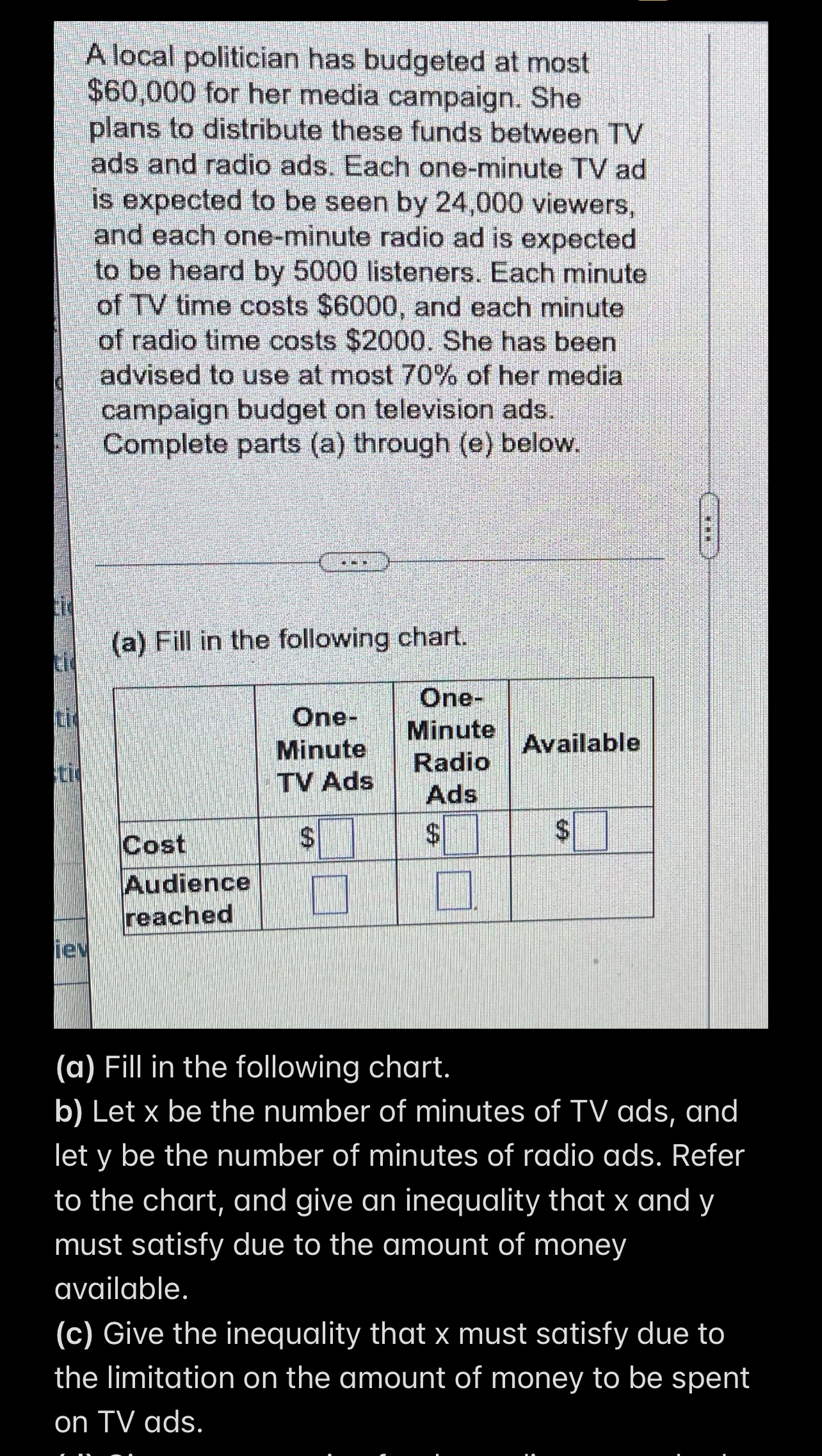 d) Give an expression for the audience reached by